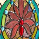24"H Tiffany Style Stained Glass Fiery Hearts and Flowers Window Panel. Close up