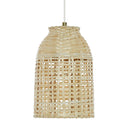 14"H Gold-Color Metal Pendant Light with Bamboo Shade