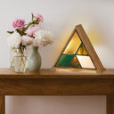 11" H Stained Glass Triangle Shade Wood Base Accent Lamp