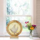 14" W Bird Theme Round Decorative Stained Glass & Metal Stand with Wood Frame