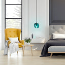 6" W Anthony Retro Teal Hand-Blown Glass Globe Shade Pendant Light with Hand Cut Polka Dot Design