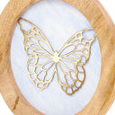 14" W Butterfly Theme Round Decorative Stained Glass & Metal Stand with Wood Frame