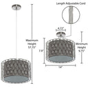 14"W Karla Silver Metal Pendant Light with Fabric Shade