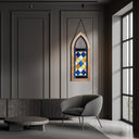 36" H Victorian Checkerboard Cathedral-Style Stained Glass Window Panel