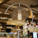 63.75"H Brushed Nickel Iron Floor Lamp & Tan Rattan Shade