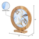 14" W Floral Theme Round Decorative Stained Glass & Metal Stand with Wood Frame
