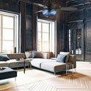 42" W Cecily LED Indoor Blue Swirl Hand-Cut Glass Black Ceiling Fan with Remote Control