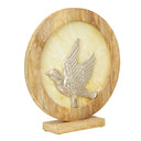 14" W Bird Theme Round Decorative Stained Glass & Metal Stand with Wood Frame