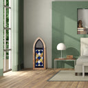 36" H Victorian Checkerboard Cathedral-Style Stained Glass Window Panel