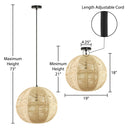 19" W Estelle Bohemian Ivory Jute Globe Shade Pendant