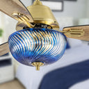 42" W Cecily LED Indoor Blue Swirl Hand-Cut Glass Gold Ceiling Fan with Remote Control