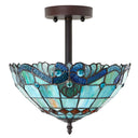 13" H Amelia Blue and Amber Stained Glass Shade Traditional Semi-Flushmount Ceiling Light