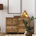 11" H Stained Glass Triangle Shade Wood Base Accent Lamp