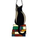 12.5”H Kate Black Library Cat Stained Glass Window Panel