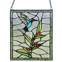 10" H Happy Hummingbird Stained Glass Window Panel
