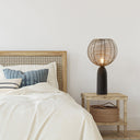 18.5" H Woven Brass Tone Wire Globe Shade Pillar Table Lamp