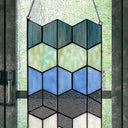 16.5"H Olivia Grey & Blue Cubes Stained Glass Window Panel