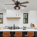 Leigh River of Goods Brown Oil-Rubbed Bronze and Wood Caged Ceiling Fan with Light