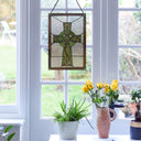 18" H Celtic Cross Stained Glass Window Panel