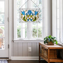 24" W Blue Floral Vine Tiffany-Style Stained Glass Window Panel