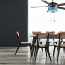 52" W Lark Tiffany Stained Glass Blue and Oil Rubbed Bronze Ceiling Fan with Remote Control