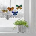 3.2" H Butterfly Kaleidoscope Stained Glass Window Panel Set