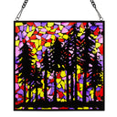 12" W Colorful Mosaic Landscape Stained Glass Window Panel