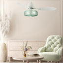 42" W Cecile LED Indoor White Ceiling Fan with Hand-Blown Seafoam Green Glass Shade with Remote Control