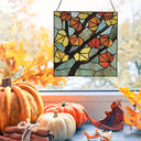 12" H Leaves in Autumn Stained Glass Window Panel
