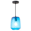 7" W Payton Retro Blue Hand Blown Glass Globe Shade Pendant Light with Hand Cut Honeycomb Design