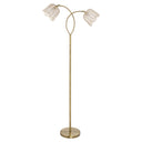 61"H Gold-Color Metal Floor Lamp with Rattan Shades