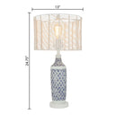 Madison River of Goods Blue and White Metal and Tan Rattan 25-Inch Table Lamp