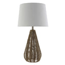 August Set of Two 22" High Tan Rattan and Brushed Nickel Iron Urn-Shaped Table Lamps with White Fabric Drum-Shaped Shades
