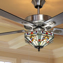 52"W Bungalow Mission Stained Glass 5-Blade Hexagon LED Ceiling Fan with Remote Control