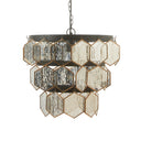 17" W Sabrina Glam Copper, Silver, and Black Drum Shade Pendant Light with Mercury Glass Hanging Accents