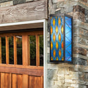 River of Goods Blue Stained Glass and Black Metal Rectangular 1-Light Outdoor Wall Sconce
