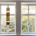 36" H Oversized Geometric Amber/Brown Stained Glass Window Panel