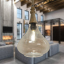 8.5" W Chopin Gold and Amber Glass, Metal, Mango Wood, and Jute Hanging Pendant Light