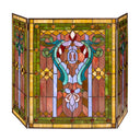28"H Stained Glass Fleur de Lis Fireplace Screen
