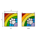 7" H Rainbow Paw Print Tiffany-Style Stained Glass Window Panel. Comparison between backlit and front lit
