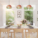 9.5" W Genevieve Red Flowers Stained Glass Dome Shade Pendant Light