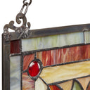24"H Tiffany Style Stained Glass Fiery Hearts and Flowers Window Panel. Close up