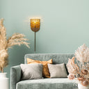 25.75"H Brushed Gold Iron Wall Sconce with Hemp Rope Shade