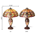 24.5" H Victorian Amber Dome Shade Double Lit Tiffany-Style Stained Glass Table Lamp