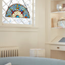 11"H Victorian Corista Half-Moon Stained Glass Window Panel