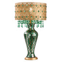 25"H Jeweled Gold Metal and Mosaic Base Table Lamp with Cascading Green Crystals