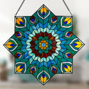 24"H Tiffany Style Stained Glass Peacock Star Window Panel