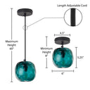 6" W Anthony Retro Teal Hand-Blown Glass Globe Shade Pendant Light with Hand Cut Polka Dot Design