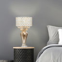 25"H Jeweled Metal and Mosaic Base Table Lamp with Cascading Crystals