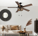 52"W LED Dixsie 5-Blade Woodgrain Caged Farmhouse Ceiling Fan